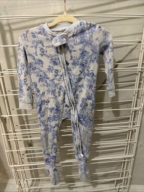 Posh peanut Baby Blue Floral Footed One-Piece Pajamas